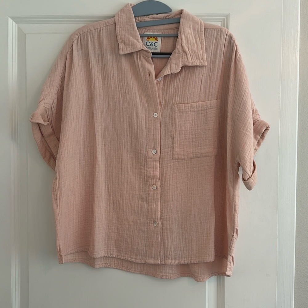 C&C California Pink Short Sleeve Button Down
